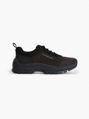 Black Calvin Klein Leather Hybrid Men Sneakers | EGMA-56028