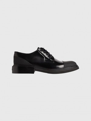 Black Calvin Klein Leather Lace-Up Men Slip On | HYTQ-58971