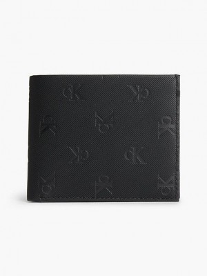 Black Calvin Klein Leather Logo Billfold Men Wallet | JIXW-89613