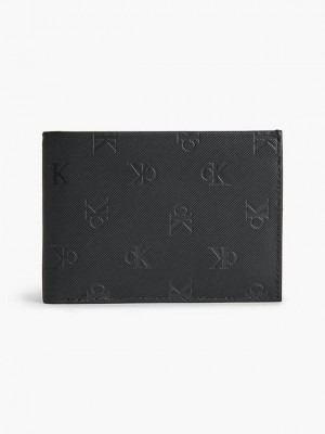 Black Calvin Klein Leather Logo Billfold Men Wallet | PSAO-24589