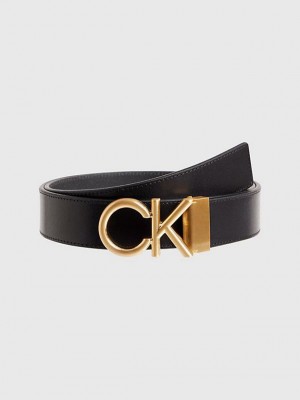 Black Calvin Klein Leather Logo Men Belt | TQPD-90315