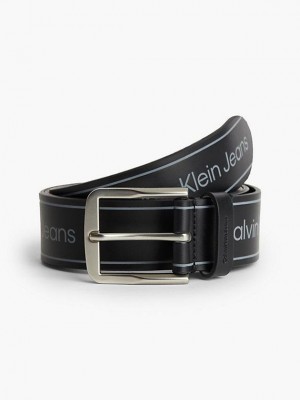 Black Calvin Klein Leather Logo Men Belt | AFPQ-64129