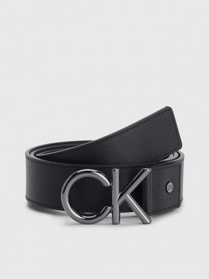 Black Calvin Klein Leather Logo Men Belt | XLZQ-87359