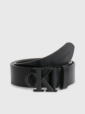Black Calvin Klein Leather Logo Men Belt | TYVR-18924
