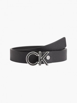 Black Calvin Klein Leather Logo Men Belt | RJMQ-64527