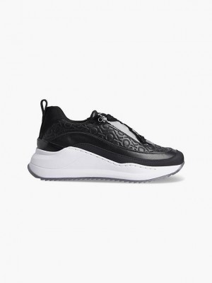 Black Calvin Klein Leather Logo Wedge Women Sneakers | GNFW-08647