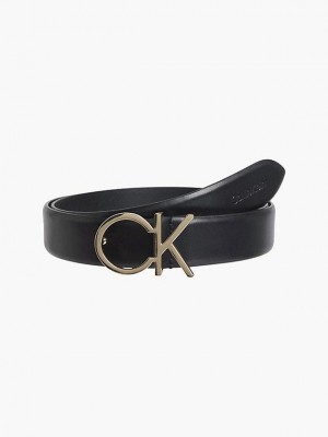 Black Calvin Klein Leather Logo Women Belt | MHYJ-37296