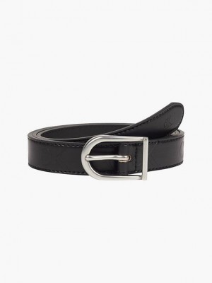 Black Calvin Klein Leather Logo Women Belt | JRFK-37462