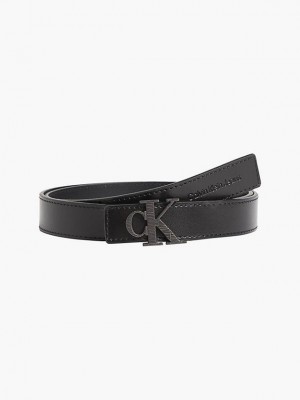 Black Calvin Klein Leather Logo Women Belt | LWGK-24816