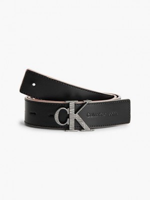 Black Calvin Klein Leather Logo Women Belt | AFSC-48175