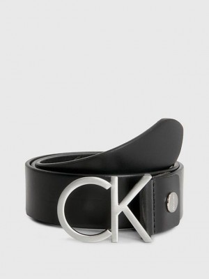 Black Calvin Klein Leather Logo Women Belt | VBCS-05874