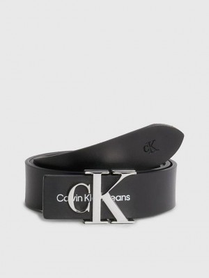 Black Calvin Klein Leather Logo Women Belt | MJBO-32108