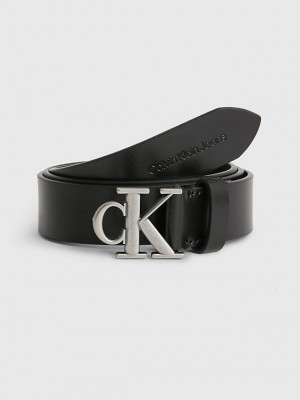 Black Calvin Klein Leather Logo Women Belt | XFWG-46207