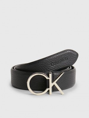 Black Calvin Klein Leather Logo Women Belt | BNEP-78013