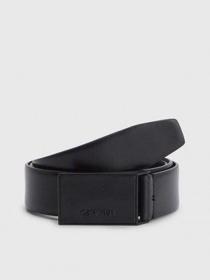 Black Calvin Klein Leather Men Belt | ADXR-39168