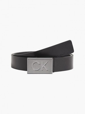 Black Calvin Klein Leather Men Belt | HPBU-30126