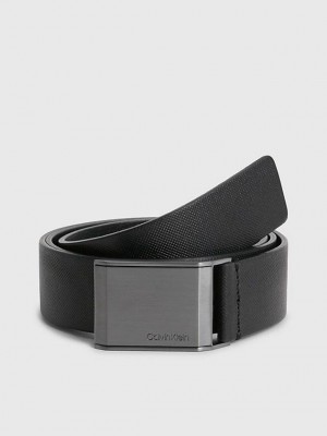 Black Calvin Klein Leather Men Belt | IUHC-69710