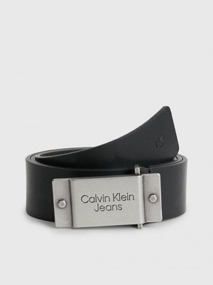 Black Calvin Klein Leather Men Belt | KUDB-01476