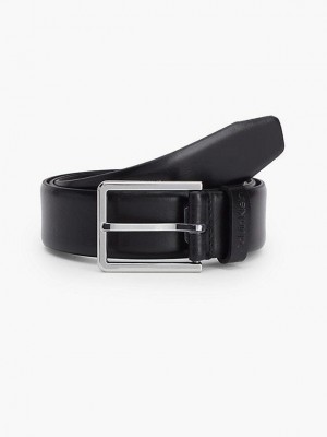 Black Calvin Klein Leather Men Belt | OTNG-89345