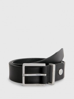 Black Calvin Klein Leather Men Belt | OYJD-16839