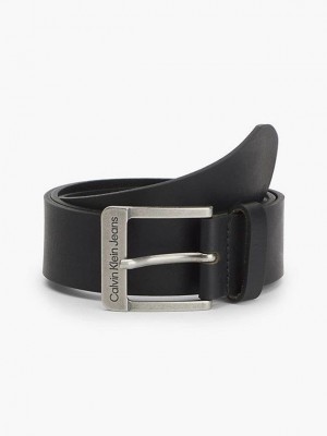 Black Calvin Klein Leather Men Belt | SRNC-72960