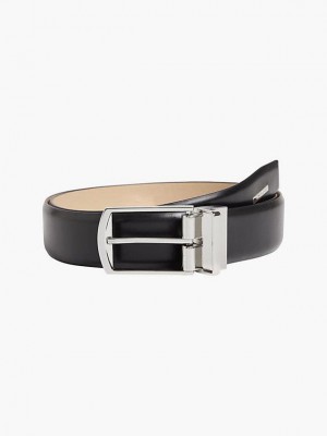 Black Calvin Klein Leather Men Belt | VOMB-79615