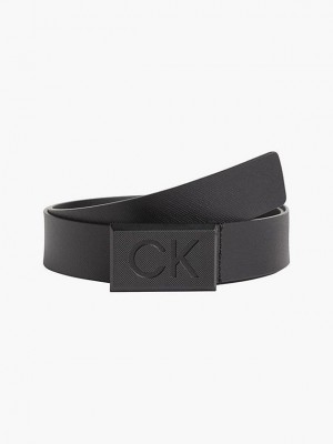 Black Calvin Klein Leather Men Belt | WCQK-17035