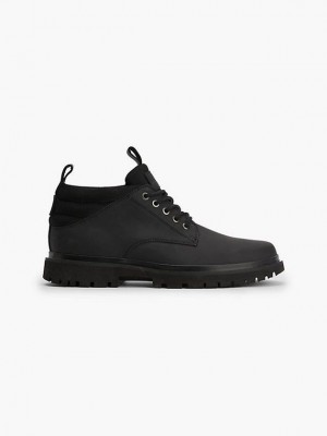 Black Calvin Klein Leather Men Boots | NSFY-18560