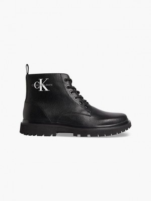 Black Calvin Klein Leather Men Boots | RSFH-31690