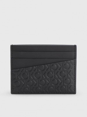Black Calvin Klein Leather Men Cardholders | FXEV-51627
