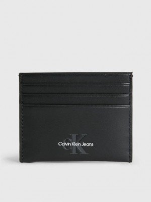 Black Calvin Klein Leather Men Cardholders | UFMW-80216