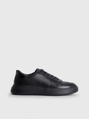 Black Calvin Klein Leather Men Sneakers | GQXJ-84327