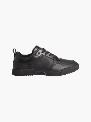 Black Calvin Klein Leather Men Sneakers | VUBM-42531