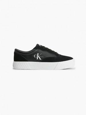 Black Calvin Klein Leather Men Sneakers | RCBY-65872