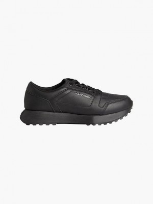 Black Calvin Klein Leather Men Sneakers | QWLV-17046
