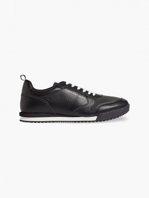 Black Calvin Klein Leather Men Sneakers | GBOR-98064