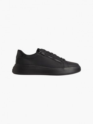 Black Calvin Klein Leather Men Sneakers | FOPL-84390