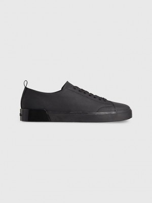Black Calvin Klein Leather Men Sneakers | XBOH-34972