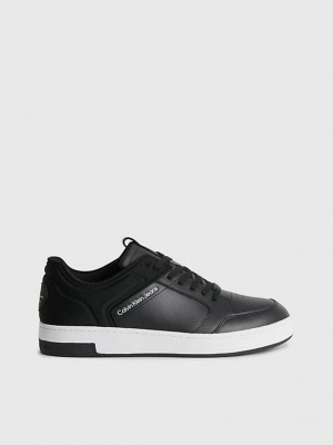 Black Calvin Klein Leather Men Sneakers | BDNC-04516