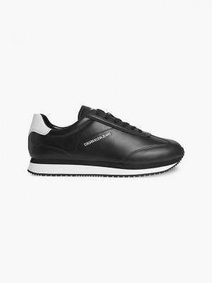 Black Calvin Klein Leather Men Sneakers | IVDO-29046