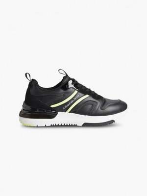 Black Calvin Klein Leather Men Sneakers | LKFW-54301