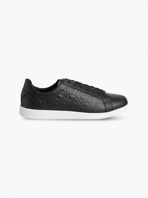 Black Calvin Klein Leather Men Sneakers | SJNX-26937