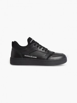 Black Calvin Klein Leather Men Sneakers | JIKB-86194
