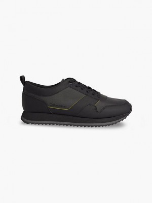 Black Calvin Klein Leather Men Sneakers | HOSR-06279