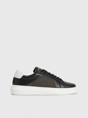 Black Calvin Klein Leather Men Sneakers | GEBT-40916