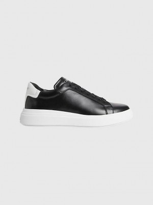 Black Calvin Klein Leather Men Sneakers | QBZP-25148