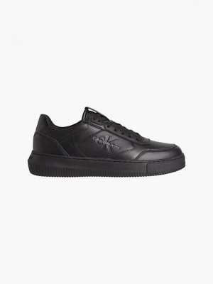 Black Calvin Klein Leather Men Sneakers | SEUT-23964