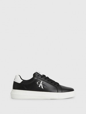 Black Calvin Klein Leather Men Sneakers | NRMI-98746