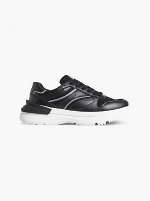 Black Calvin Klein Leather Men Sneakers | XRHG-89761