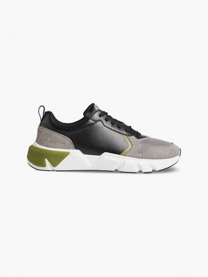 Black Calvin Klein Leather Men Sneakers | OXBS-49108
